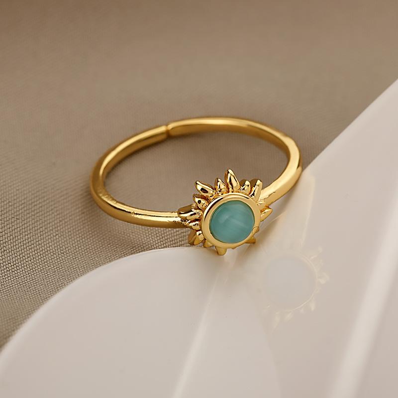 European and American fashion accessories, personalized retro trend, sunflower opening adjustable ring