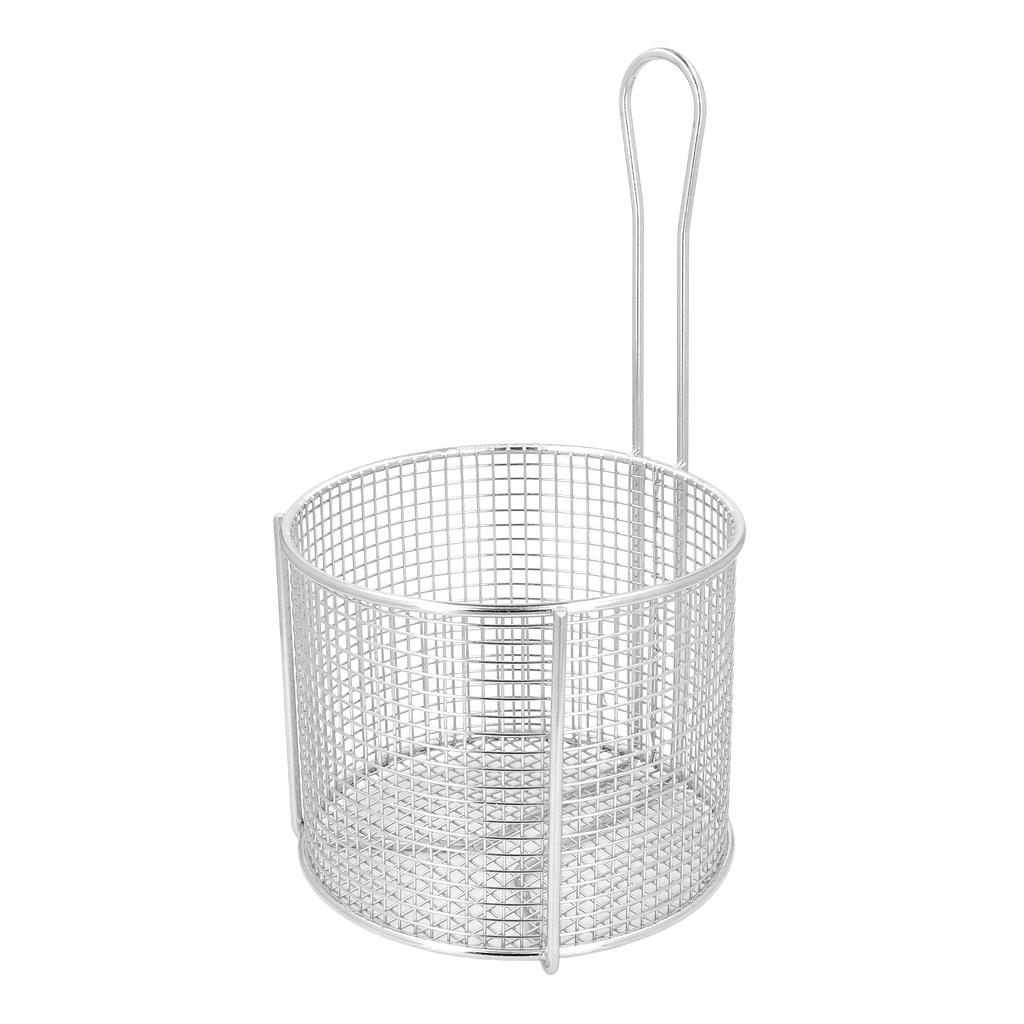 Frittierkorb aus Edelstahl, wiederverwendbar, rund, für Pommes Frites, mit Griff zum Frittieren und Servieren