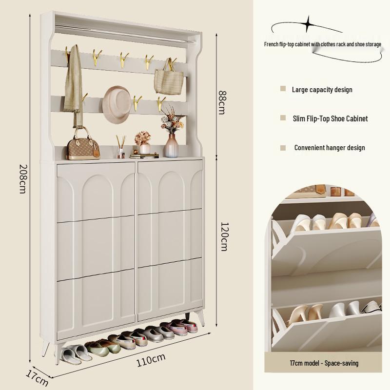 Ultra-Thin Flip-Top Shoe Cabinet & Coat Rack for Entryway Hallway Storage