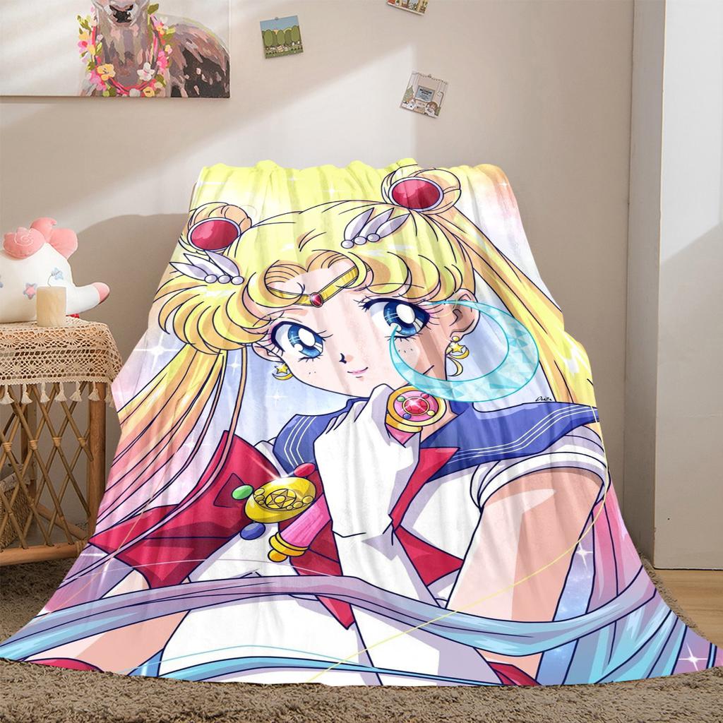 Japanischer Anime niedliches Cartoon-Thema Sailor Moon Tsukino Usagi Decke geeignet für Heimbetten, Sofabezüge, Büro-Nickerchen, Outdoor-Warme Decken O15