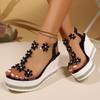 Platform Sandals Female Summer Flower Seaside Beach Shoes Fairy Large Size Wedge Heel Season Rhinestone New Fashion