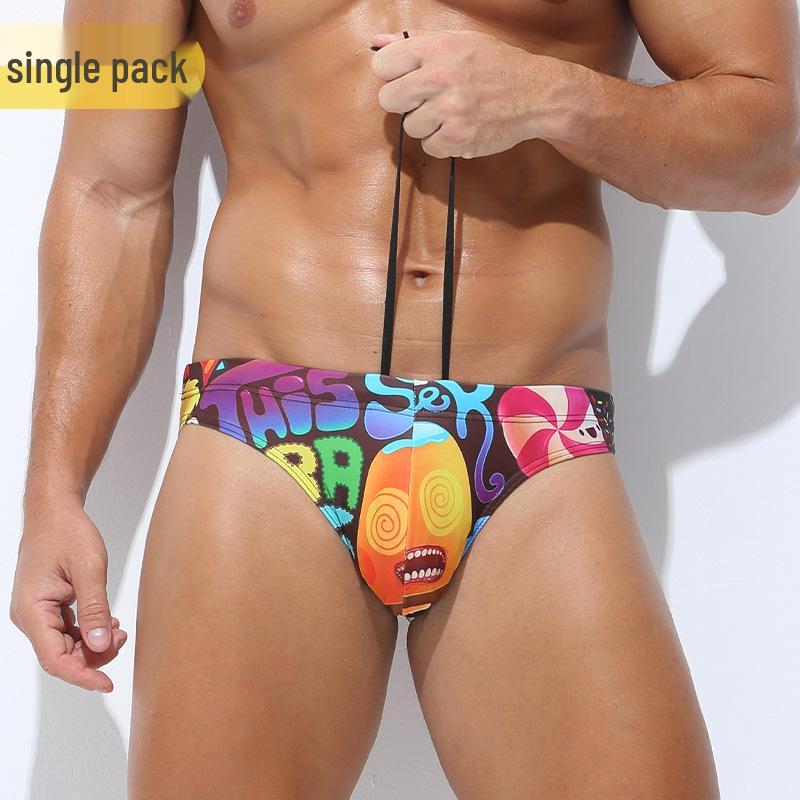 Men s Stylish Low Rise Digital Print Swim Trunks - Teen Anti-Embarrassment Triangle Swimwear Medium