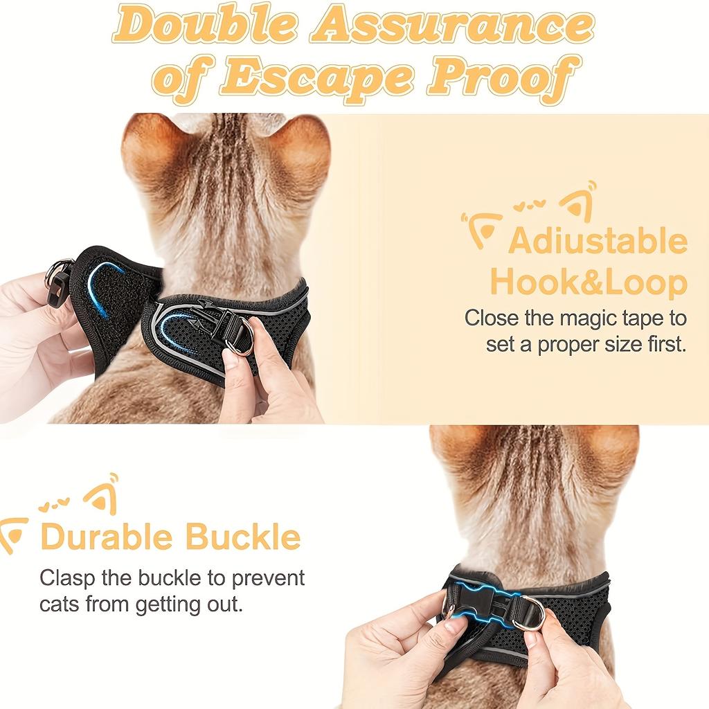 Cat Harness and Leash for Walking, Escape Proof Soft Adjustable Vest Harnesses for Cats, Easy Control Breathable Reflective Strips Jacket