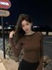T-shirt da donna coreana aderente a maniche lunghe con vita stretta, strato interno di alta gamma, top corto per l'inizio dell'autunno