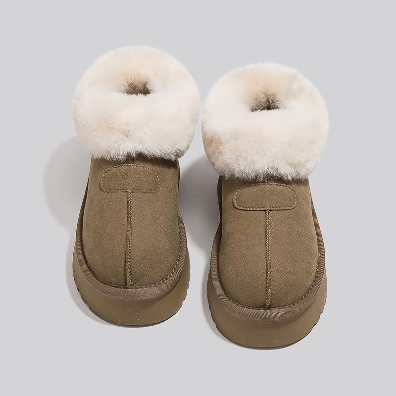 Small thick-soled low-top snow boots Women's fleece thickened one-pedal winter fluffy cotton boots Warm snow cotton shoes