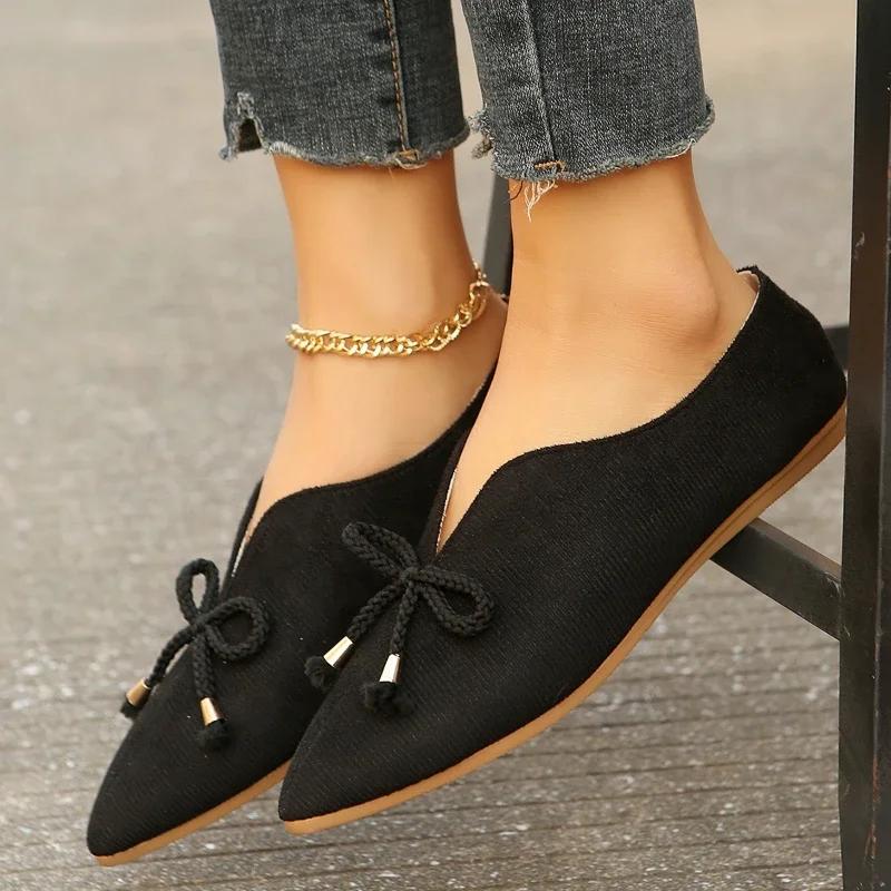 Fashion Women Loafers Retro Pointed Toe Suede Flat Shoes Summer Slip on Casual Shoes Female Feetwear Zapatos De Mujer Plus Size 36-43