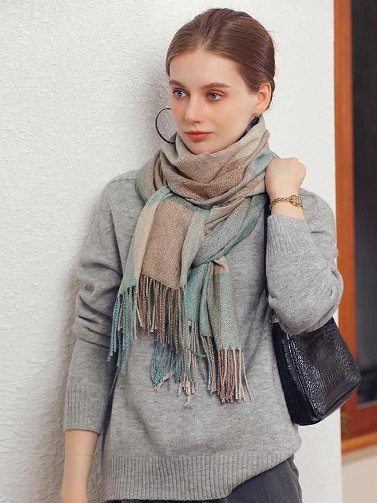 Imitation Cashmere Women Scarf Winter Ladies Preppy Style Vintage Plaid Scarve Pashmina Tassel Mujer Foulard Bufanda Wrap Shawl