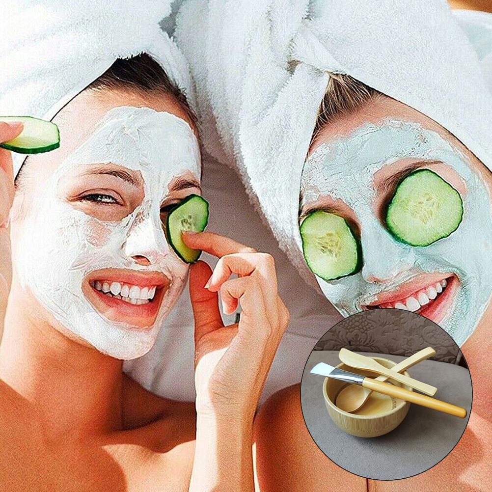 Sada nádob na míchání obličejových krytů Sady dřevěných krytů na obličej, včetně misky, lžíce, štětce a míchadla