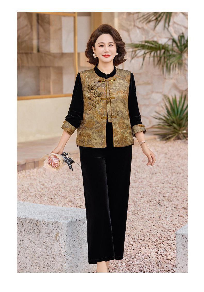 

Floral Velvet Shawl Three-Piece Suit for Middle-Aged Women - Early Spring Collection 4XL [135-150 lbs]