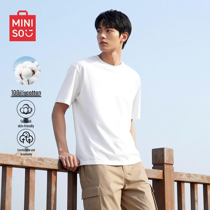 MINISO Men's Summer Heavyweight Pure Cotton Half Sleeve T-Shirt