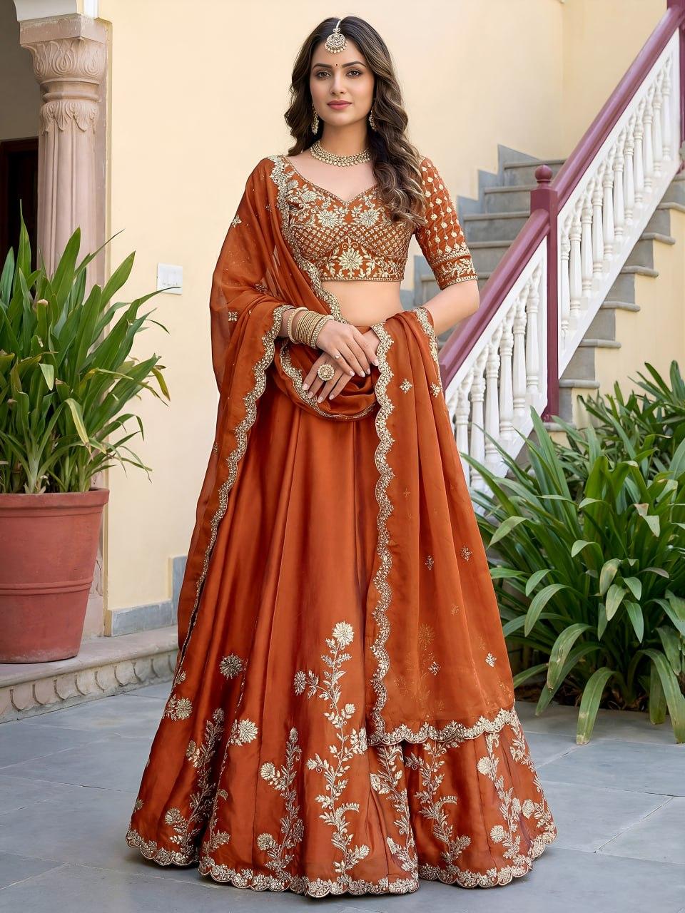 Women s Rangoli Silk Semi-Stitched Lehenga Choli with Embroidered Dupatta | Designer Wedding Bridal Party Wear Lehenga