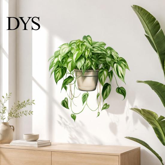 Versatile Plant Wall Decorations Watercolor Potted Stickers, PVC Waterproof Hanging Pothos/Daisy Decals, Removable Easy Peel And Stick Home