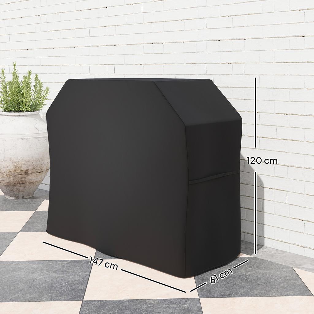 Grill Cover, BBQ Cover, Weatherproof Gas Grill Cover with Velcro Fasteners, Oxford, Black, 147 x 61 x 120 cm