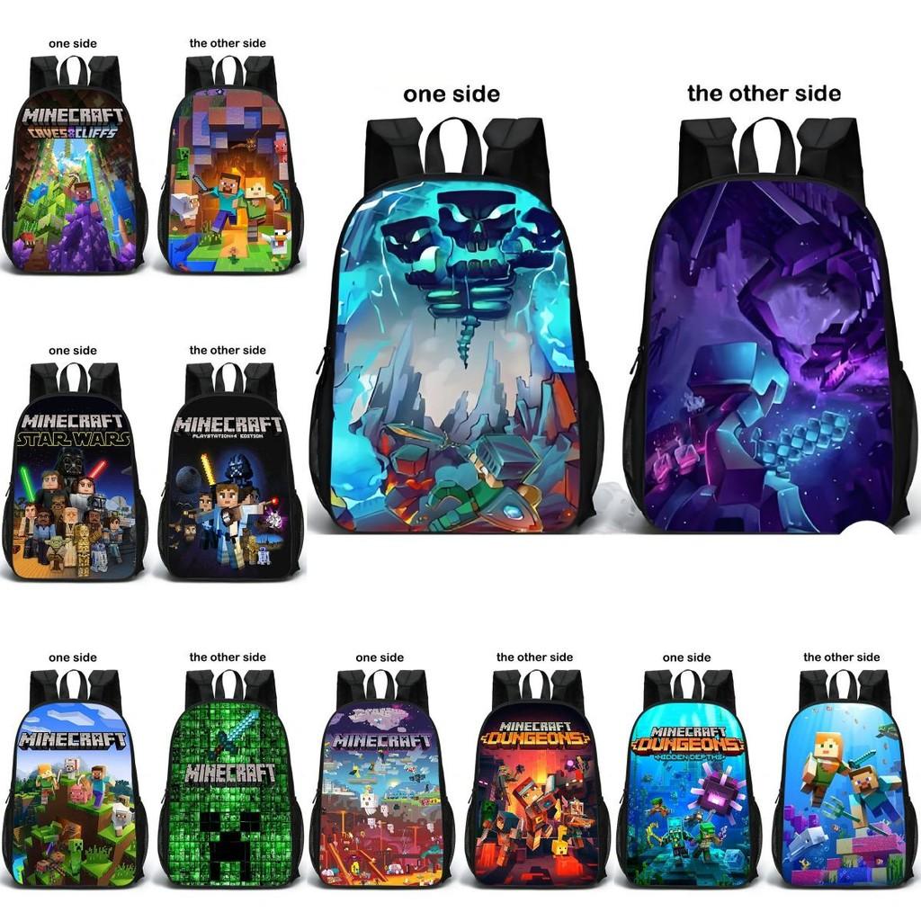Minecraft Pattern Double Sided Schoolbag Backpack Breathable Bag Fashion Gift