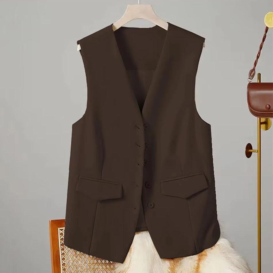 Women Solid Color Single-breasted Suit Vest Elegant Women's V Neck Business Vest Sleeveless Waistcoat for Office Commute Style