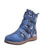 Large size printed metal buckle fashion boots autumn and winter new thick-soled round head going out women's boots