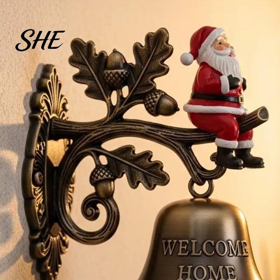 Holiday Theme Home Decor Vintage Christmas Doorbell, Welcome Wall Hanging, Deer/Snowman/Santa Claus/Penguin/Witch Decor, Wrought Iron Decorative Metal