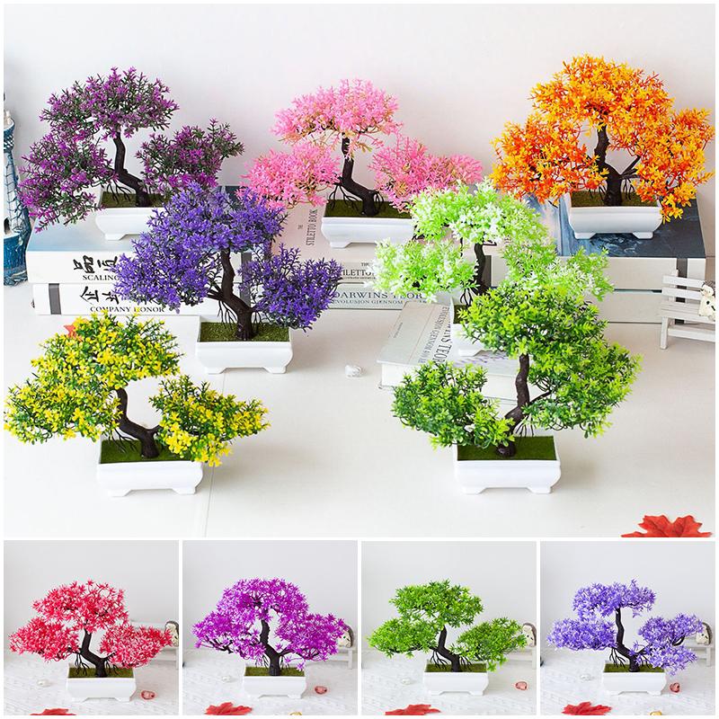 Artificial Bonsai Fake Plant Flower Potted Plastic Bonsai Home Garden Decoration Arrangement Ornament Home Table Decor