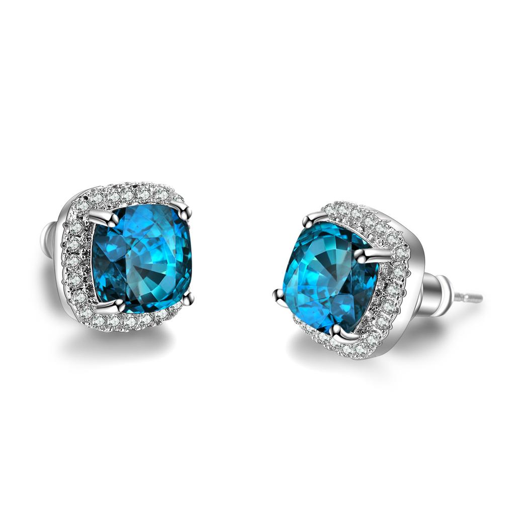 Luxury Female Yellow Pink Stone Earrings Fashion Silver Color Wedding Jewelry Vintage Double Stud Earrings for Women