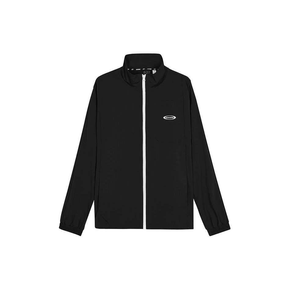 Skechers Solid Color Zip Collar Breathable Quick-Dry Sports Jacket Men jackets Carbon-Black L224M048-0018 S