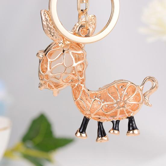 Keychain Sparkling Rhinestones Inlaid Donkey Design Keychain Pendant Enamel Oil Drip Process Smooth Edges Spring Buckle Key Holder Backpacks Accessory