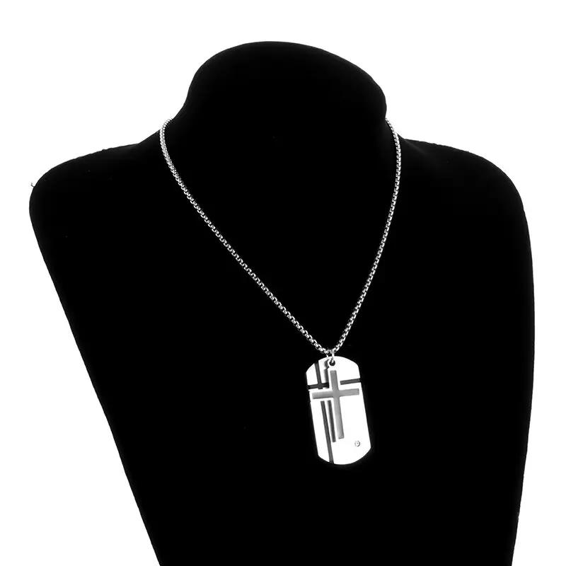 Collana da uomo con croce in acciaio inossidabile color argento, croce della fede, ciondolo con versetto biblico, medaglietta, regali di compleanno per ragazzi