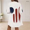 Women Plus Size V Neck Long Sleeve American Flag Printed Loose Curved Hem Dress