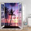 Coastal Shower Curtain Open Window View Of The Sky Clouds Rising Sun Seascape Grass Morning Scenery Bathroom Decor Set With Hook