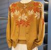 2PCS Thin Knitted Tops Women Printed Cardigan Short Sleeve Knitted T-Shirt Two-piece Round Neck Knitted Cardigan Jacket T-Shirt