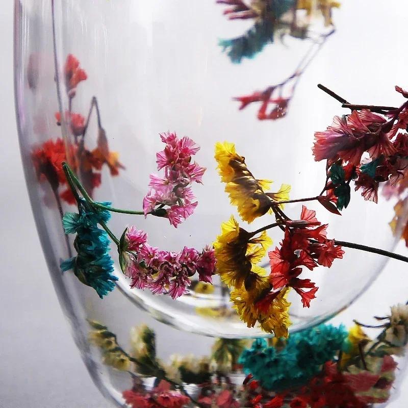 Creative Double Wall Glass Cup Real Flower Conch Flash Filler Glass Cups Hand Gifts High Borosilicate Glass Cups with Handles