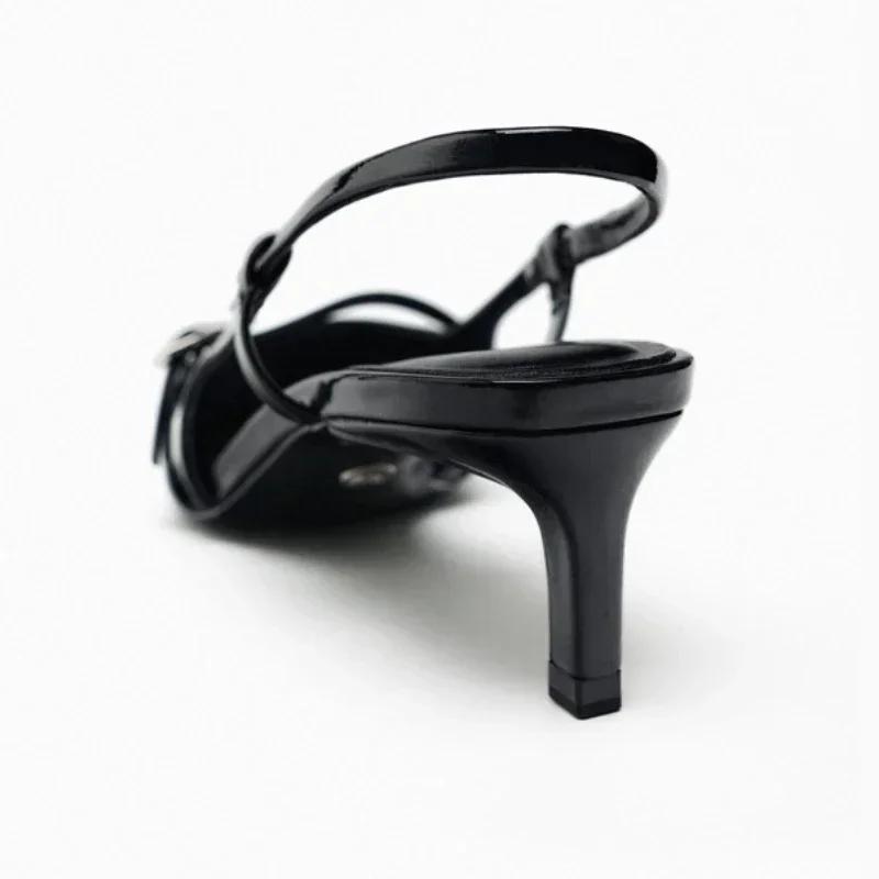 Módní Sexy Sandály s Špičatou Špičkou Dámské Letní Červené Tenké Vysoké Podpatky pro Ženy Lakovaná Kůže Zadní Pásek Mules Svatba Dámské Lodičky