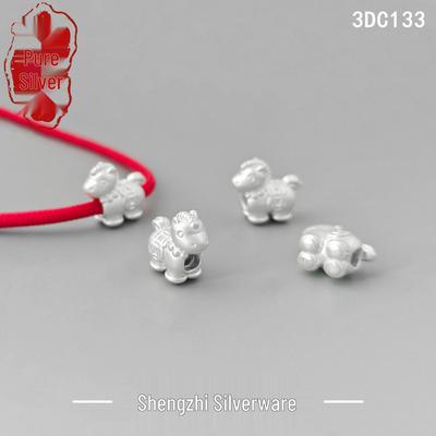 S999 Sterling Silver Zodiac Horse 3D Charm Spacer Beads for DIY Braiding Cord Necklace Bracelet Pendant