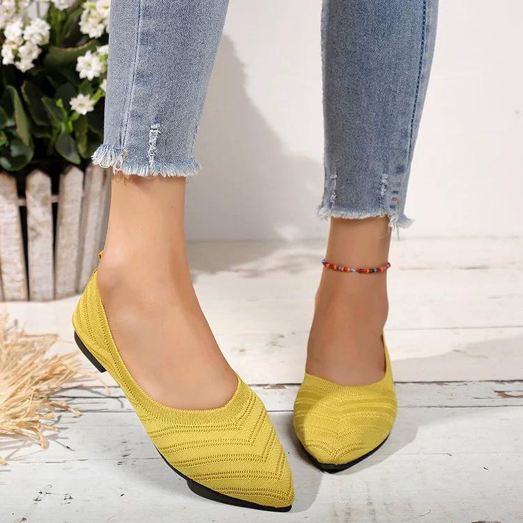 Women's Knitted Flat Shoes Comfy Breathable Solid Color Pointed Toe Shoes Casual Lightweight Slip On Flats