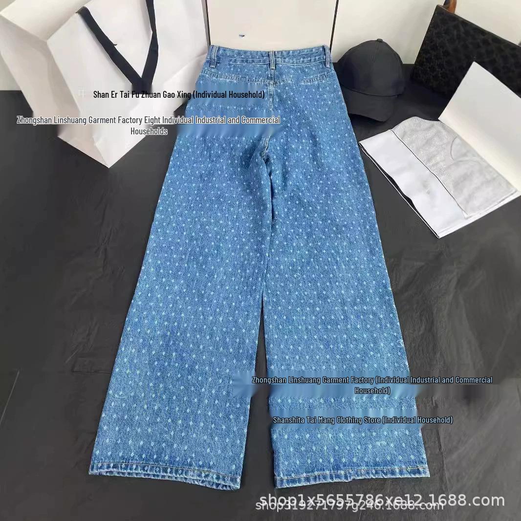 High-Waist Polka Dot Wide-Leg Jeans for Women - Coco Style 36 светло-синий