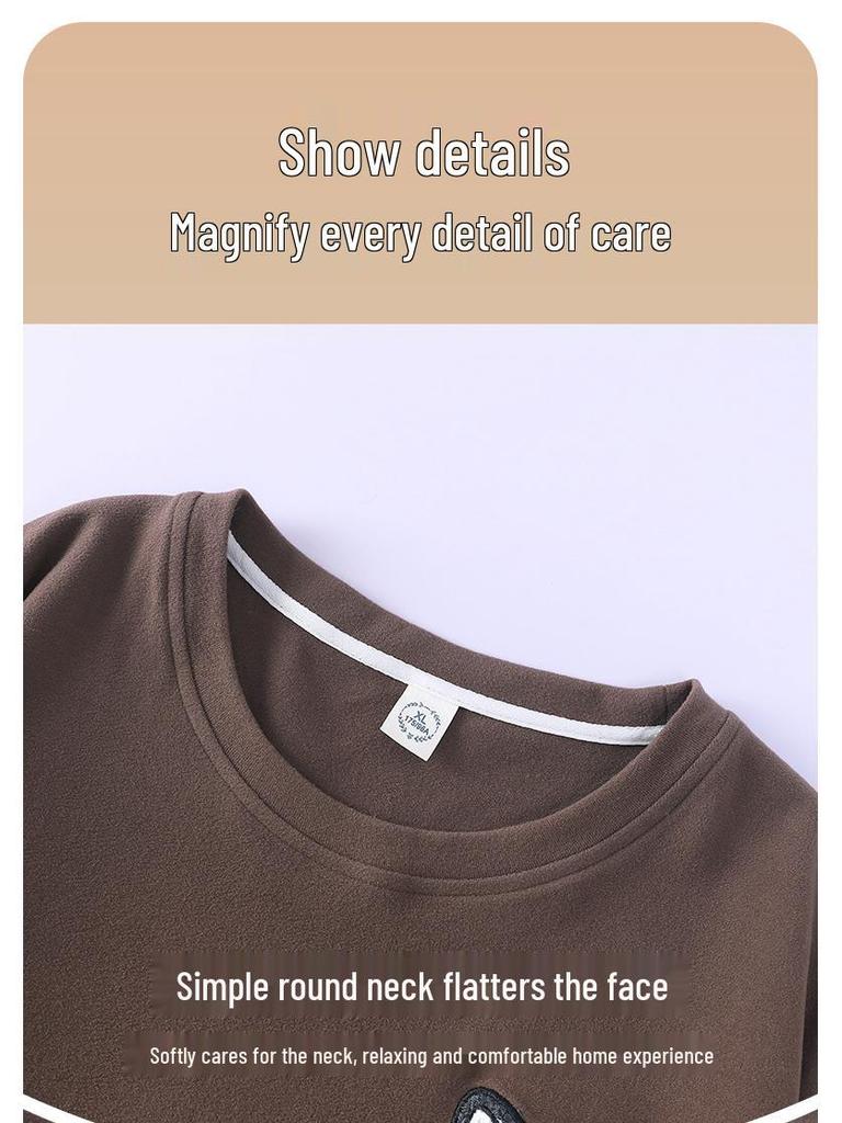 Men's Warm Velvet Pajamas - Casual Long-Sleeve Cartoon Print, Autumn/Winter, Loose Fit, Round Neck, Suitable for Teenagers and Children.