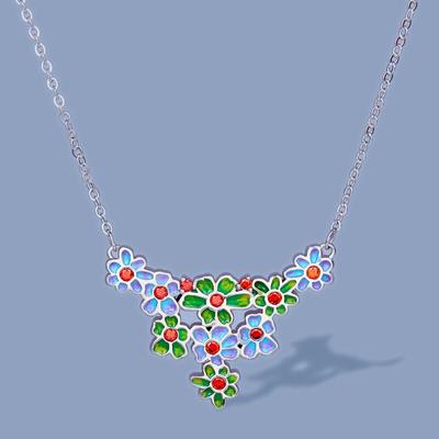 Exquisite Damen-Schlüsselbeinkette mit blauem, grünem Blumen-Anhänger, kleine, frische und vielseitige Damen-Pullover-Kette für Damen für Schmuck