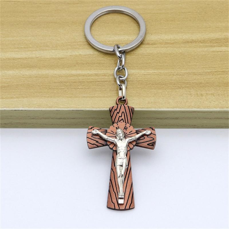 Cross Keychains Key Rings Religious KeyChains For DIY Car Hanging Simple Jewelry Handmade Gift