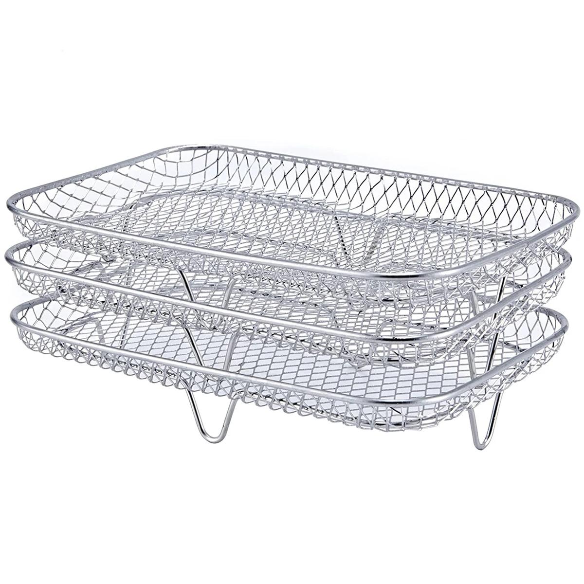3Pcs Air Fryer Rack Stainless Steel Stackable Grid Grilling Rack For Air Fryer Basket Tray Air Fryer Accessories
