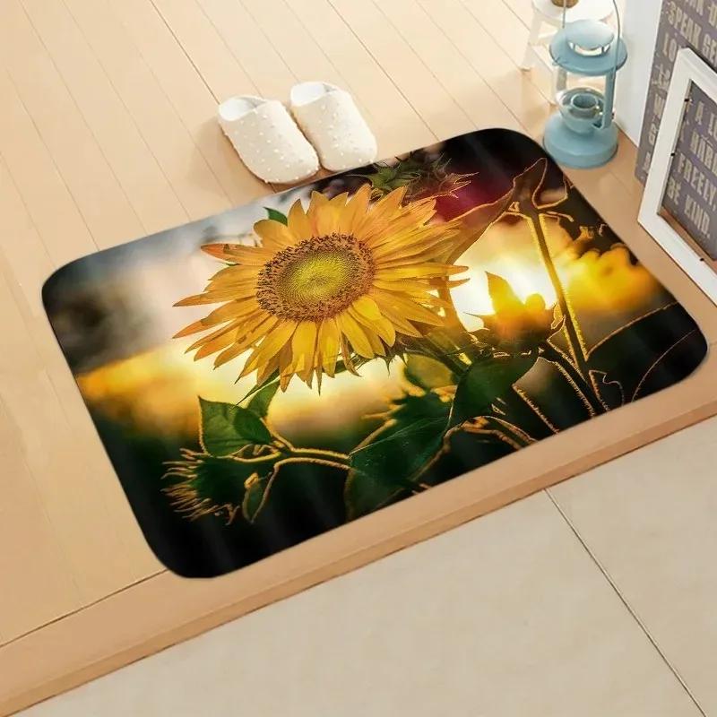 Sunflower Entrance Welcome Door Mat Flowers Bedroom Bedside Decor Carpet Non-slip Bathroom Toilet Absorbent Foot Mat