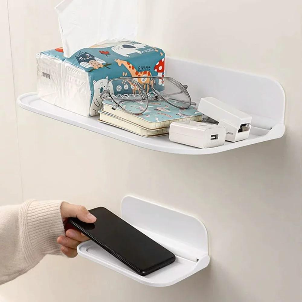 Foldable Wall Mounted Shelf-No Drill Space Saving Organizer for Bathroom Organizer WiFi Router Foldable Storage Rack Holder Tray