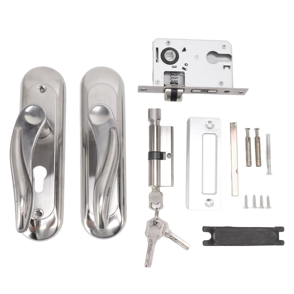 Tür-Eingangshandgriff-Set Edelstahlplatte Türhebel Zylinderschloss Schlüssel-Set für Haushalt