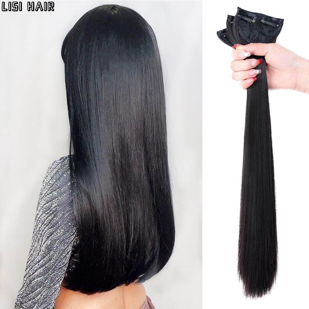 

MISS WIG Синтетические длинные прямые 3 шт./компл. накладные волосы на клипсе Натуральные волосы для женщин Ежедневное использование 60cm