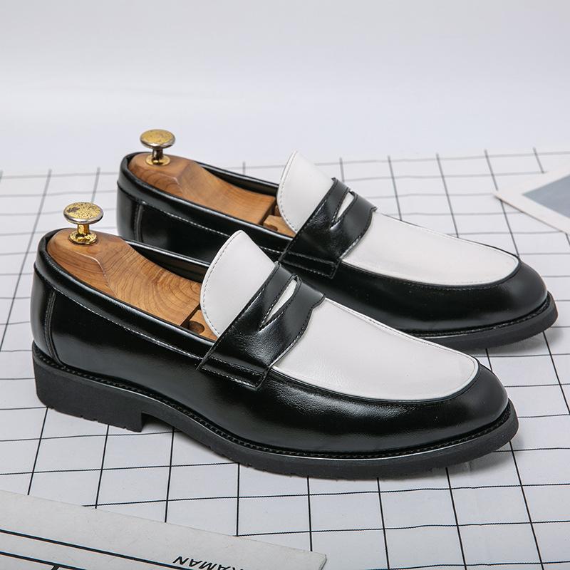 

Men s shoes large size new leather shoes fashion trend color matching loafers one pedal casual leather shoes wedding shoes 46