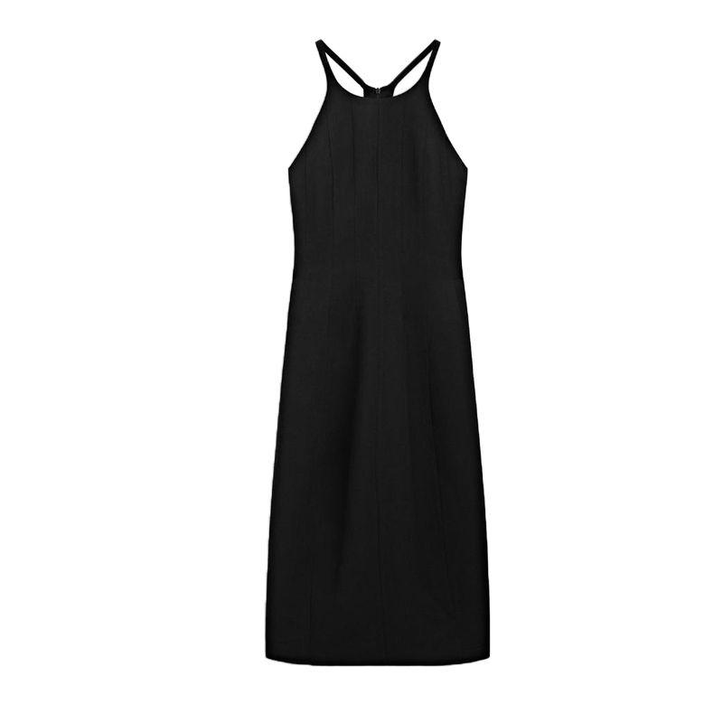 

MD Spring and Summer Women s Clothing Seaside Vacation Style Nature Waist-Tight Mid-Length Sling Dress Black Dress 6654591 Black L