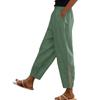 Women's Fashion Cotton Linen Color Casual Daily Side Pockets Leg Hollow Button Trousers