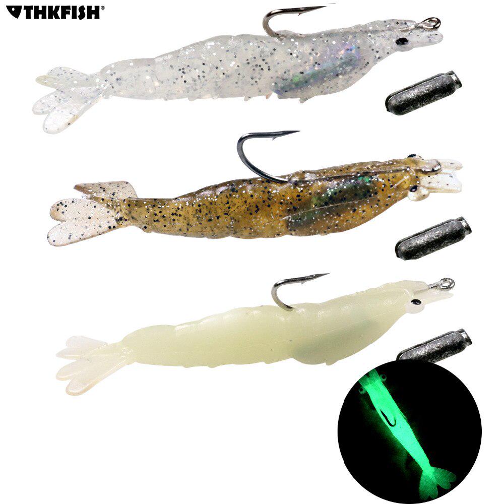 3Pcs 8cm 9g Rigged Glow Soft Shrimp Fishing Lure Artificial Baits With