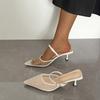 Crystal Women Slippers Heeled Sandals Pointed Toe Mesh Mules Shoes Woman 2025 Trend Summer Elegant Pumps Dress Slides Plus Size