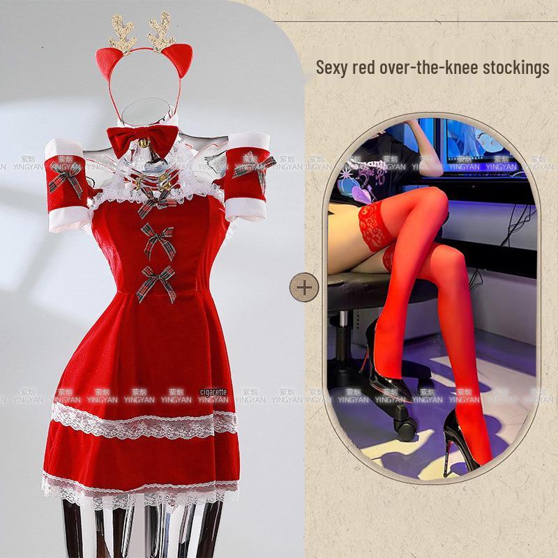 Seductive Red Christmas Lingerie Set - Sheer, Tight-Fit, Teasing Role Play Costume 0936