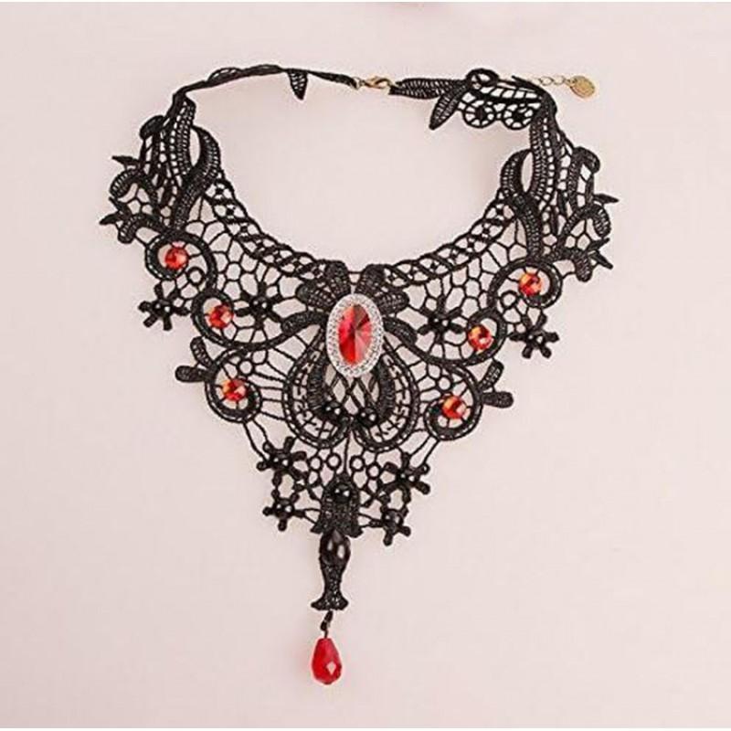 Gothic Lace Choker Necklace Women Minimalist Black Punk Collar Chain With Floral Snake Alloy Pendant
