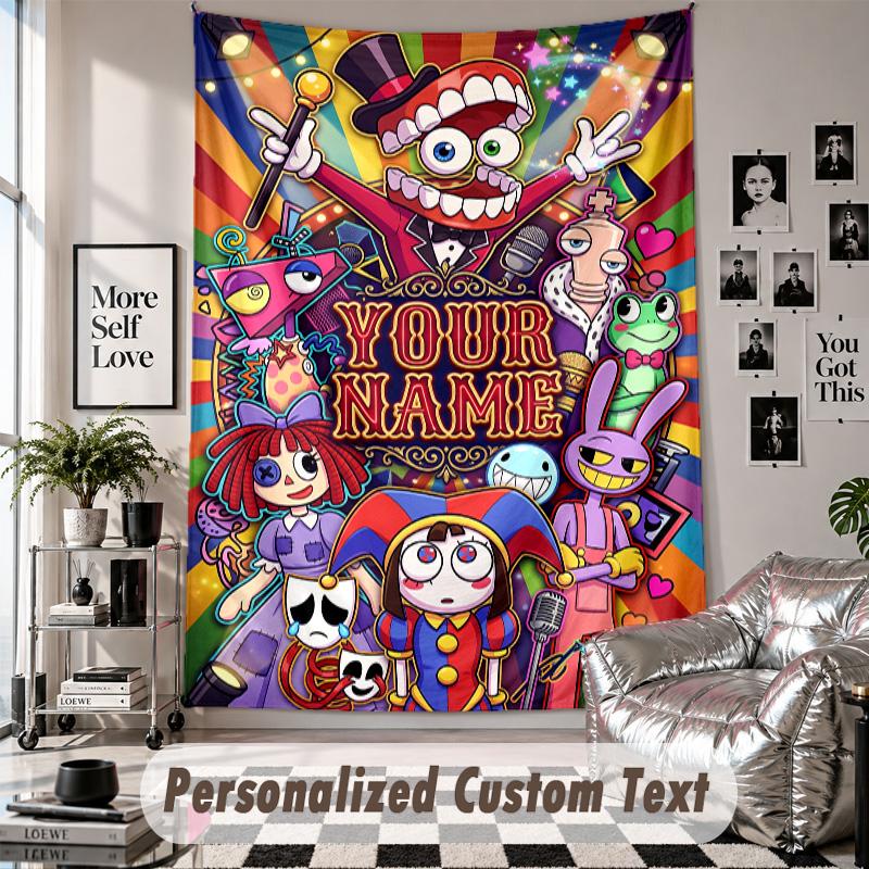 Wall Hanging Tapestry With Custom Name & Text, The Amazing Digital Circus Decorative Tapestry For Bedroom